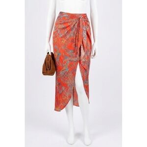 NEW L'AGENCE esa sarong skirt in fire red multi paisley